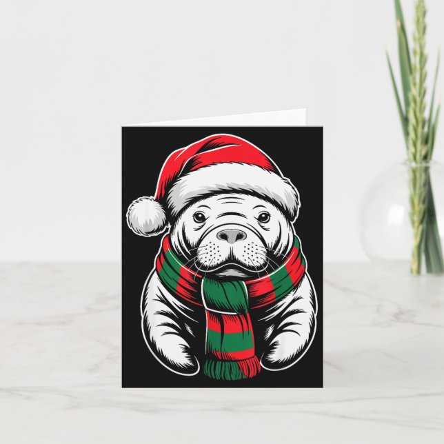 Carte Manatee Xmas Santa Hat F Christmas Costume  (Devant)