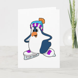 Carte Manchot au patinage sur glace avec des patins à gl