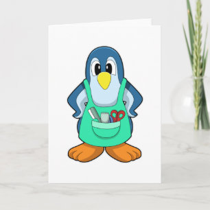 Carte Manchot coiffeur avec ciseaux et rasoir
