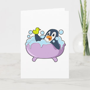 Carte Manchot dans la baignoire avec un canard