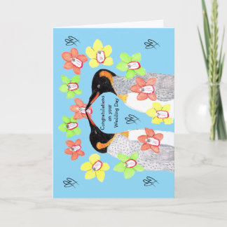 Carte Manchots Floraux Amoureux le Jour de votre Mariage