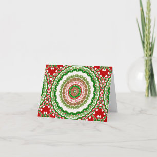 Carte Mandala de Noël en rouge, vert et or chaud