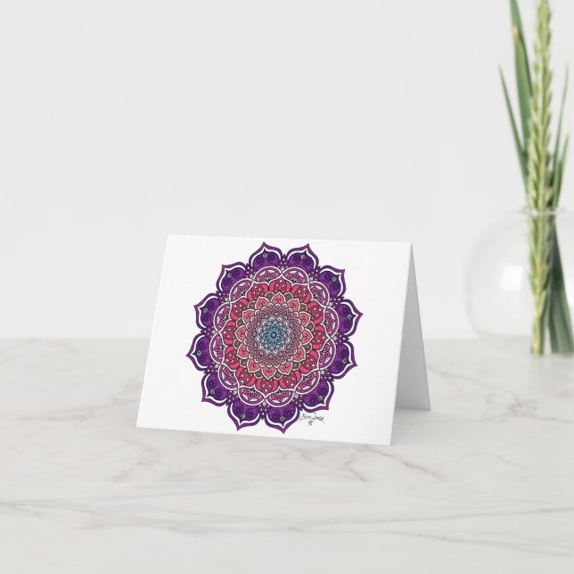Carte Mandala Florale rose-pourpre (Devant)