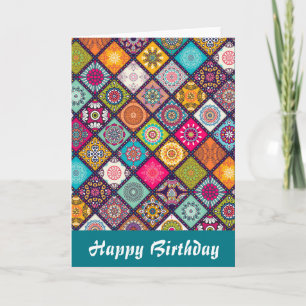 Carte Mandala motif anniversaire coloré