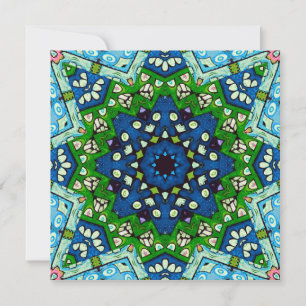 Carte Mandala Retro Mosaic Vert Motif bleu