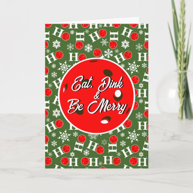 Carte Manger Dink & Soyez Joyeux Rouge Vert Ho Ho Ho Pic (Devant)