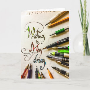 Carte Manifeste de l'écrivain fou stylos et crayons