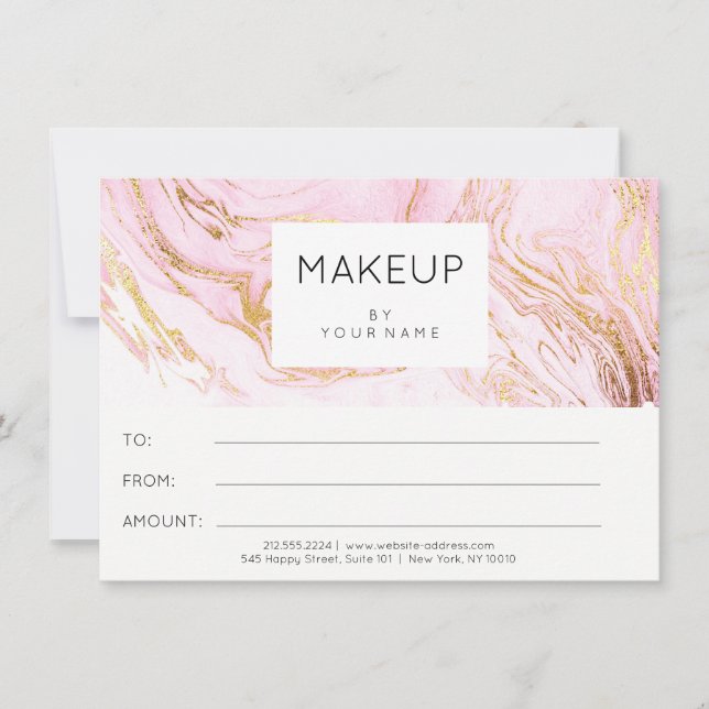Carte Maquillage rose marbre certificat beauté cadeau (Devant)