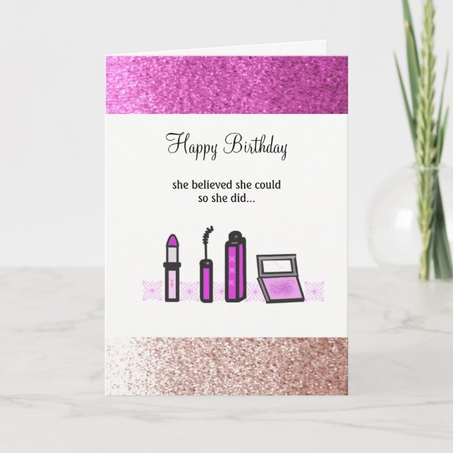 Carte Maquillage violet Faux Parties scintillant Anniver (Devant)