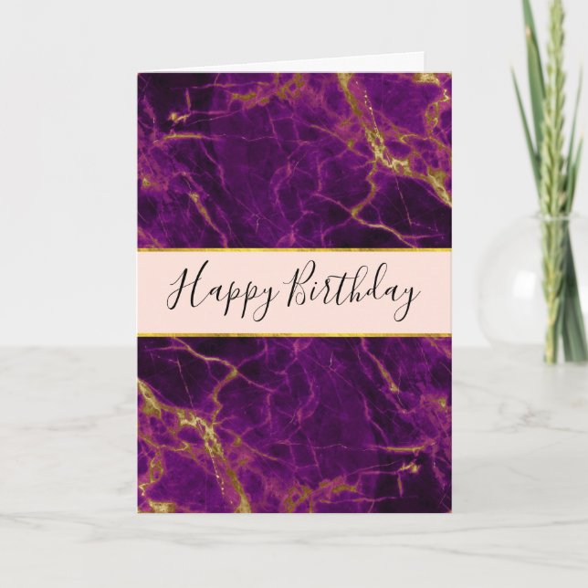 Carte Marbre Abstrait moderne violet et or Anniversaire (Devant)