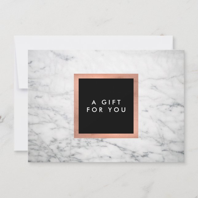 Carte Marbre blanc moderne et Rose Gold certificat cadea (Devant)