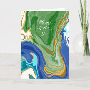 Carte Marbre bleu et vert Faux Marbre Personnalisé Anniv