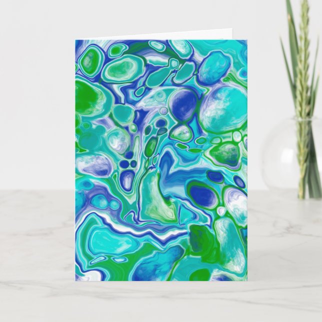 Carte Marbre bleu et vert Fluid Art Anniversaire (Devant)