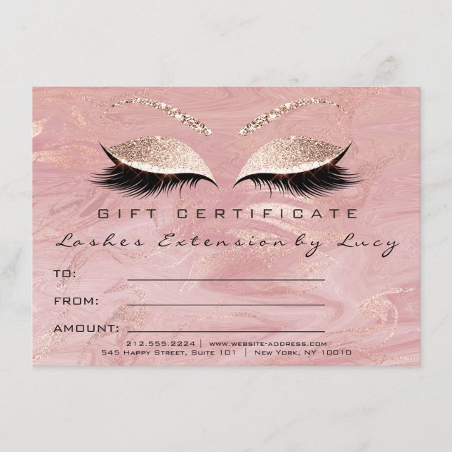 Carte Marbre cadeau de certificat de maquillage d'extens (Devant)