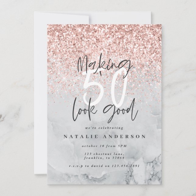 Carte Marbre et or rose moderne 50e anniversaire fête (Devant)