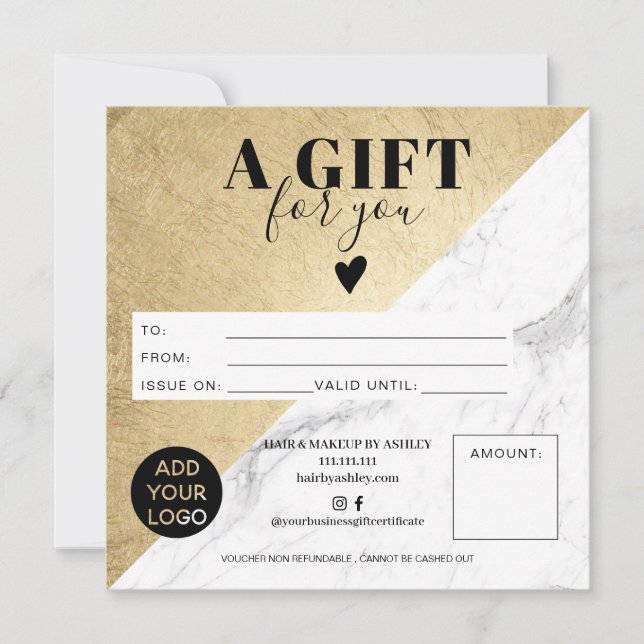 Carte Marbre or bloc carré certificat cadeau logo (Devant)