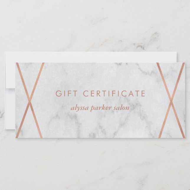 Carte Marbre Rose d'or Faux géométrique | Certificat cad (Devant)