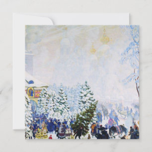 Carte Marché des Arbres de Noël en Russie (Boris Kustodi