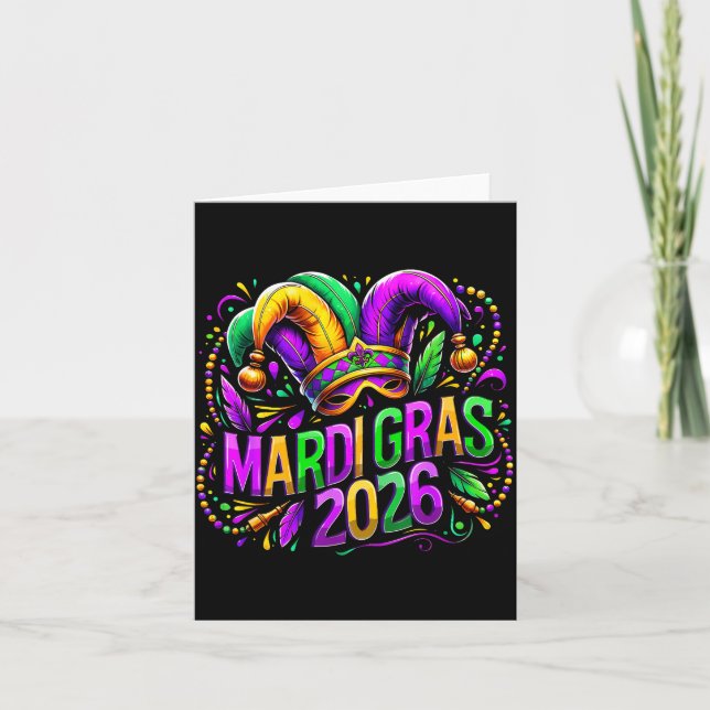 Carte Mardi Gras 2026 Jester Hat Carnival New Orleans Fl (Devant)