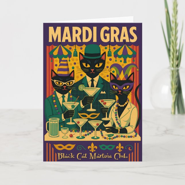 Carte Mardi Gras Black Cat Martini Club Trio (Devant)