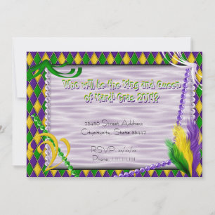 Carte Mardi Gras Harlequin Motif, Perles, Plumes 2