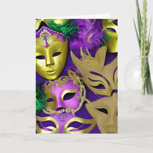 Carte Mardi Gras Masques Prêt à faire la fête ? (Devant)