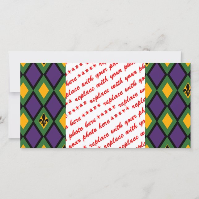 Carte Mardi Gras Motif Diamond Avec Fleur De Lis (Devant)