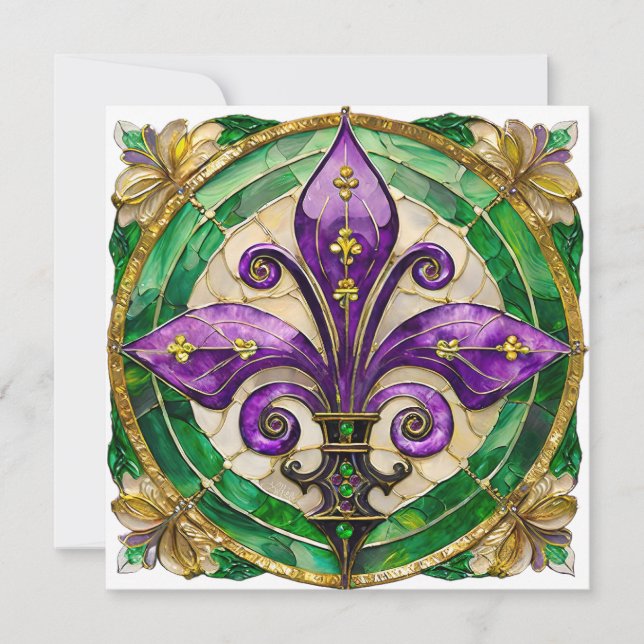Carte Mardi Gras Vitrail Fleur di lis (Devant)