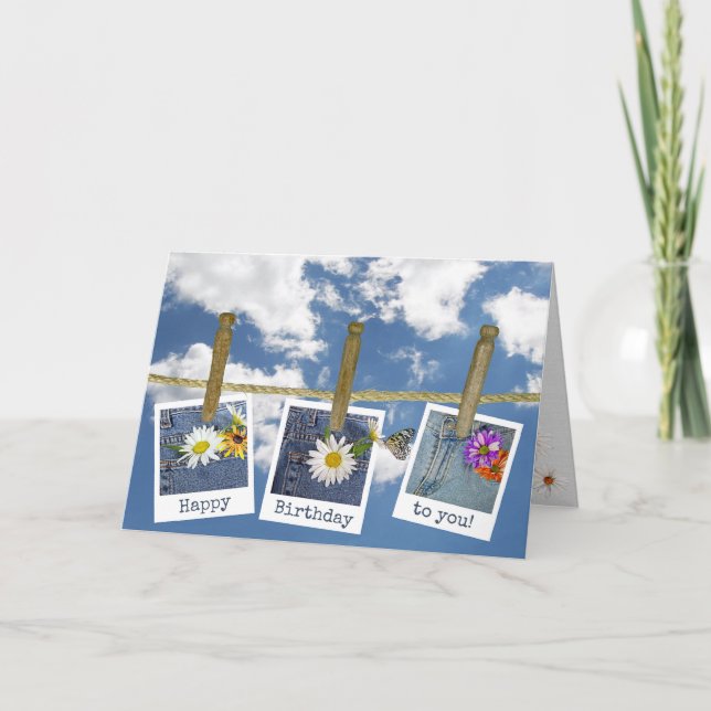 Carte marguerite d'anniversaire dans des cadres de photo (Devant)