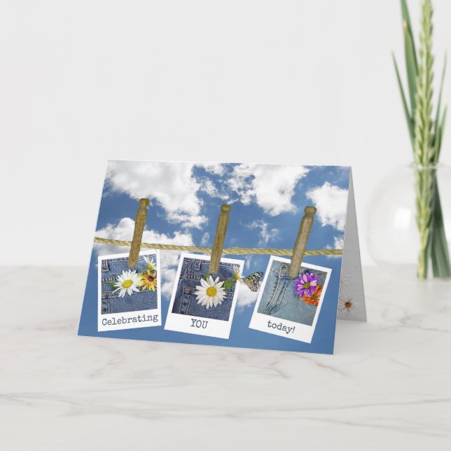 Carte marguerite d'anniversaire dans les cadres photo su (Devant)