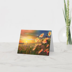 Carte Marguerites aquarelle au coucher du soleil personn