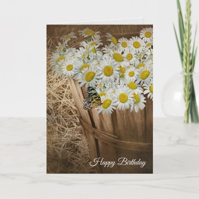 Carte marguerites blanches et papillon d'anniversaire (Devant)