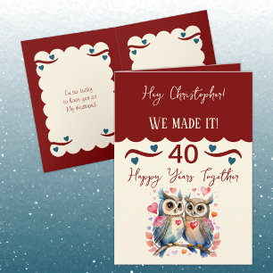Carte Mari 40e anniversaire owls maroon bleu