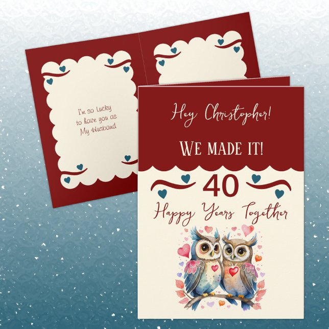 Carte Mari 40e anniversaire owls maroon bleu (Créateur téléchargé)