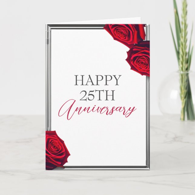 Carte Mari à cadre d'argent minimal 25e anniversaire (Devant)