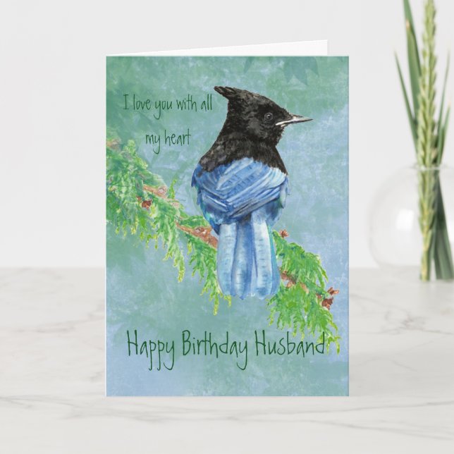 Carte Mari Anniversaire Amour mon coeur Stellar Jay Bird (Devant)