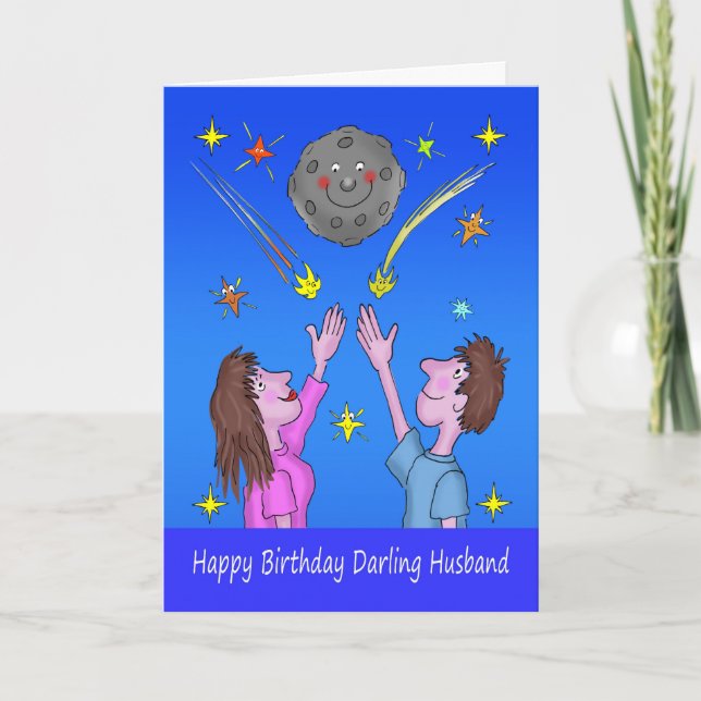 Carte Mari Anniversaire Cartoon Couple Moon et les étoil (Devant)