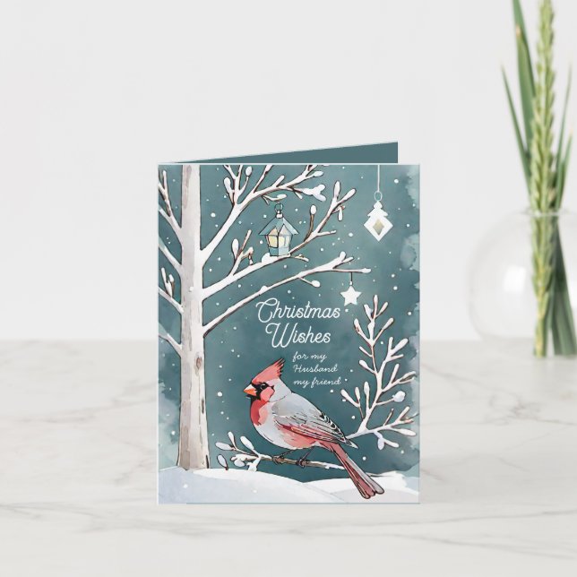 Carte Mari cardinal d'hiver moderne et Noël d'ami (Devant)