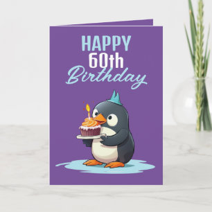Carte Mari de pingouin blanc et violet cool 60e annivers