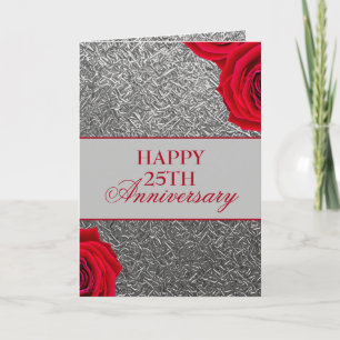 Carte Mari floral en argent décoratif 25e anniversaire