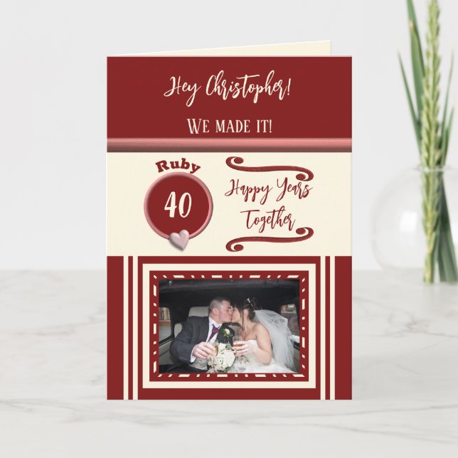 Carte Mari ruby 40e anniversaire burgundy photo (Devant)