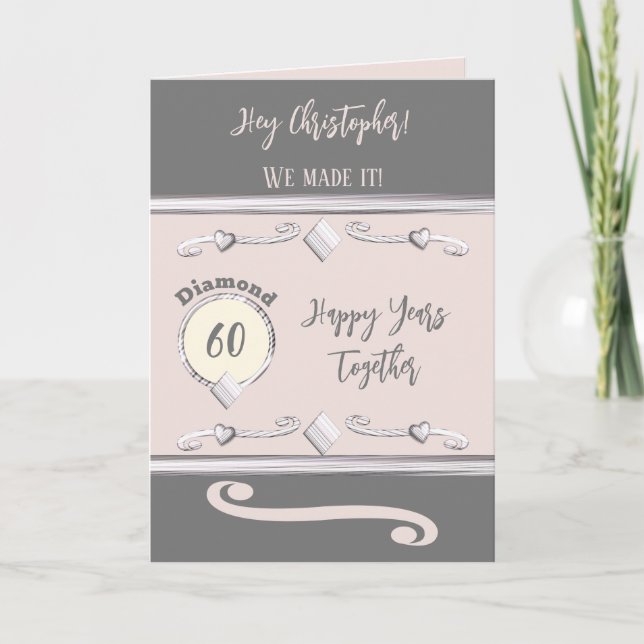 Carte Mari vous aime diamant 60e anniversaire rose (Devant)