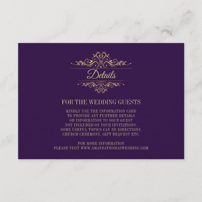 Carte Mariage à cadre doré violet élégant (Devant)