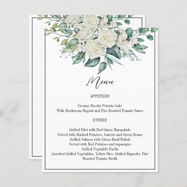 Carte mariage à l'eucalyptus blanc vert (Devant / Derrière)