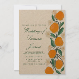 Carte Mariage Abstrait botanique orange dessiné à la mai