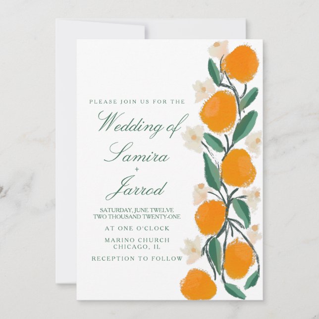 Carte Mariage Abstrait botanique orange dessiné à la mai (Devant)