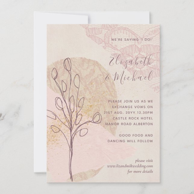 Carte Mariage Abstrait rose vierge or invite (Devant)