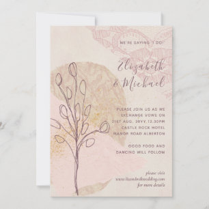 Carte Mariage Abstrait rose vierge or invite