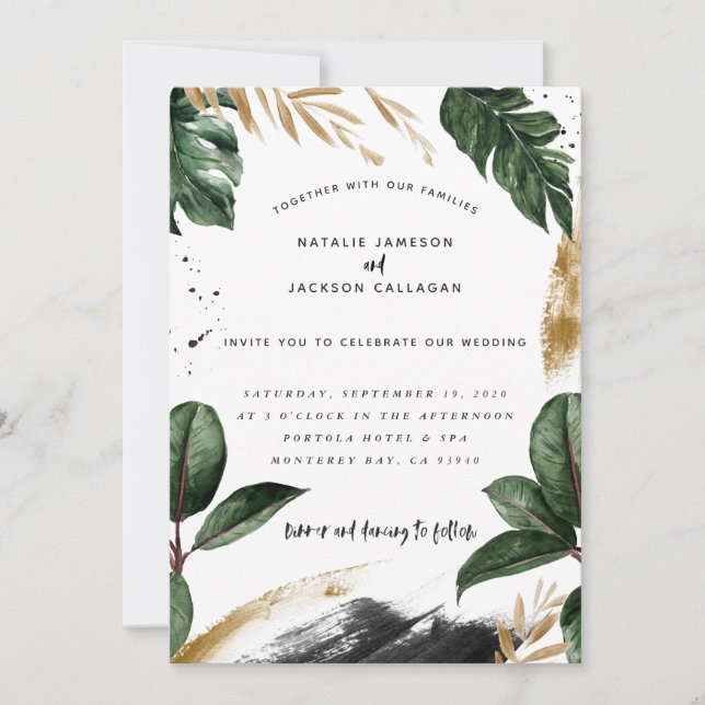 Carte Mariage abstrait tropical moderne peint (Devant)