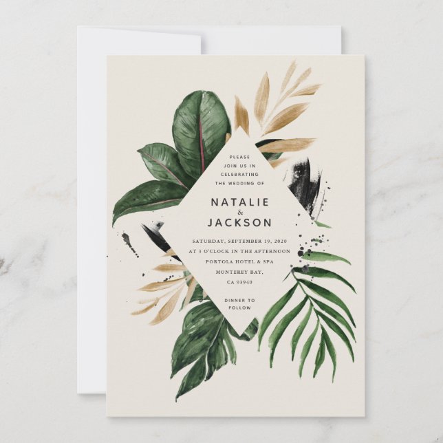 Carte Mariage abstrait tropical moderne peint (Devant)